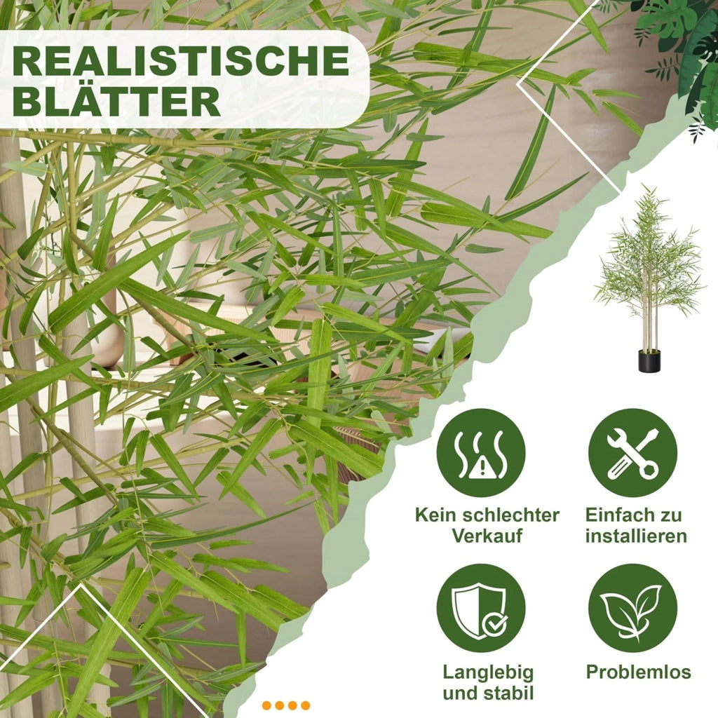 Pianta artificiale in bambù per interni, piante artificiali, come vero con vaso di fiori, piante artificiali, pianta finte, per soggiorno, camera da letto, ufficio, 150 cm di altezza