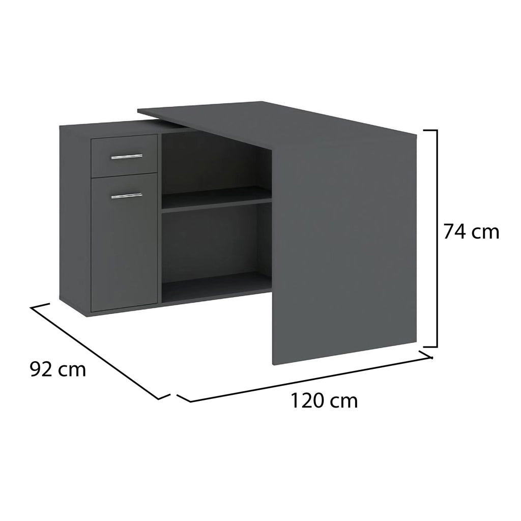 Linaza, Scrivania Angolare, 120x92x74h cm Nero Antracite