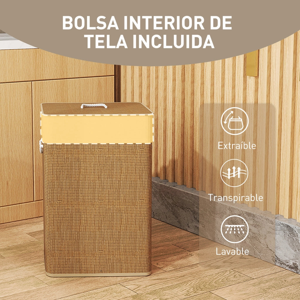 Cesto per Biancheria con Tapa 72L ¨C zephmum ¨C 40x30x60 cm Marrone