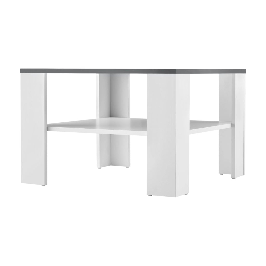 Tavolino Centrale da Salotto Aachen con Piano Quadrato - Bianco / Grigio Scuro [en.casa]