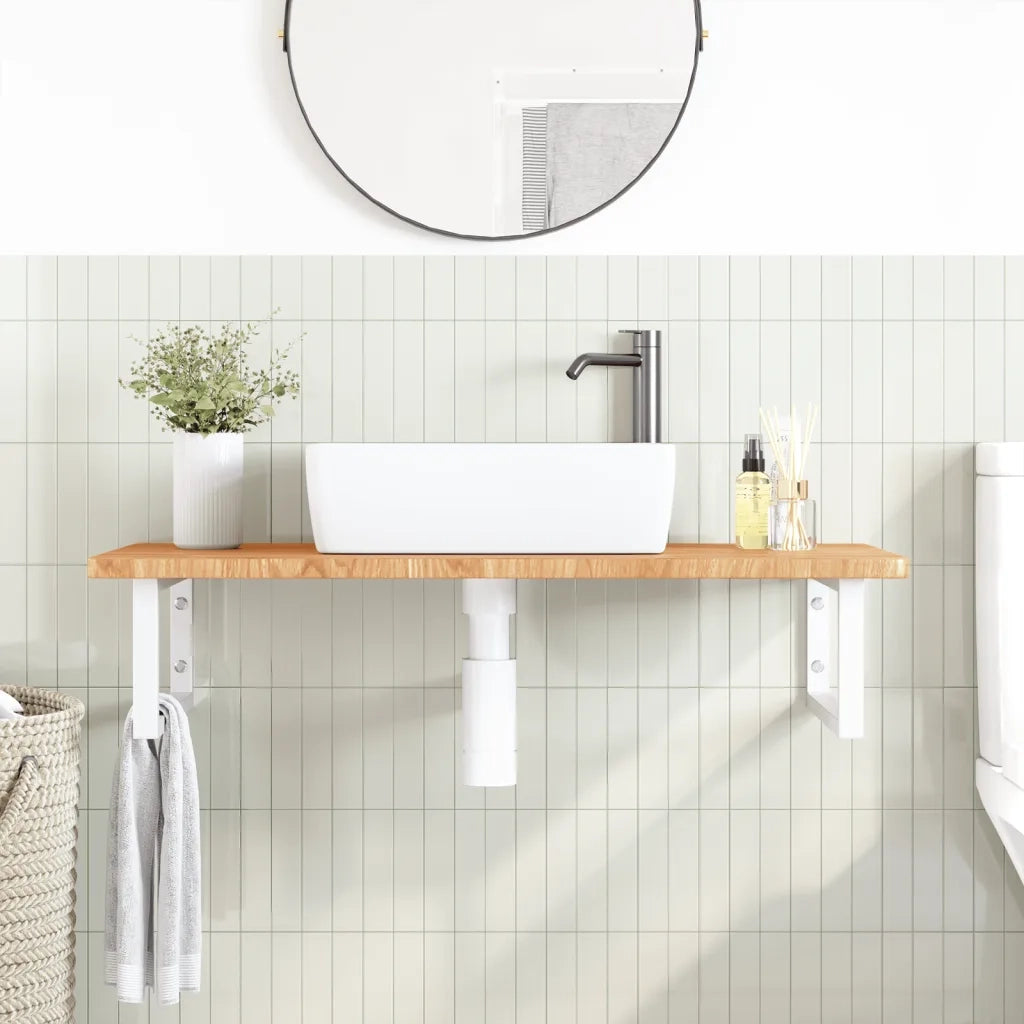 vidaXL Ripiano a Parete per Lavabo in Acciaio e Massello di Rovere