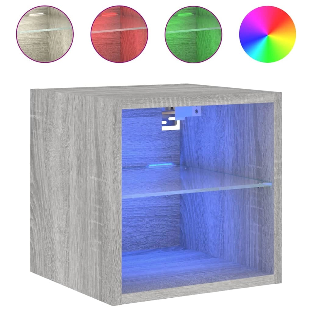 Mobile TV multimediale da parete mensola TV credenza mobile TV sala da pranzo soggiorno camera da letto e luci LED 2 pezzi Sonoma 30 x 28,5 x 30 cm grigio 02_0029147