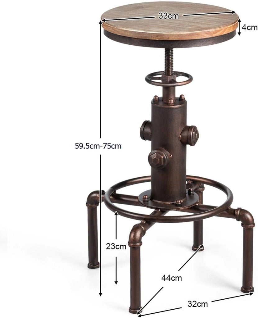 Sgabello da Bar Senza Schienale Braccioli in Bronzo, Sedia Rotonda con Poggiapiedi in Metallo Base, Sedia Regolabile 60-75 cm in Altezza, Vintage Industriale Moderno (Bronzo)