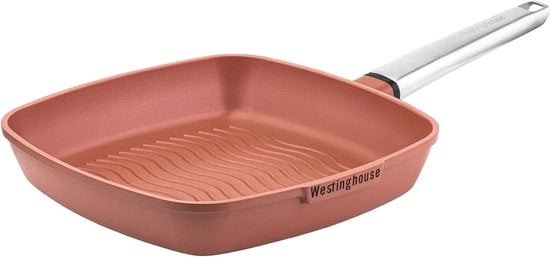Grillpan grande 28 cm - Piastra in acciaio inossidabile rivestita per griglia per induzione e tutti i tipi di fonti di calore