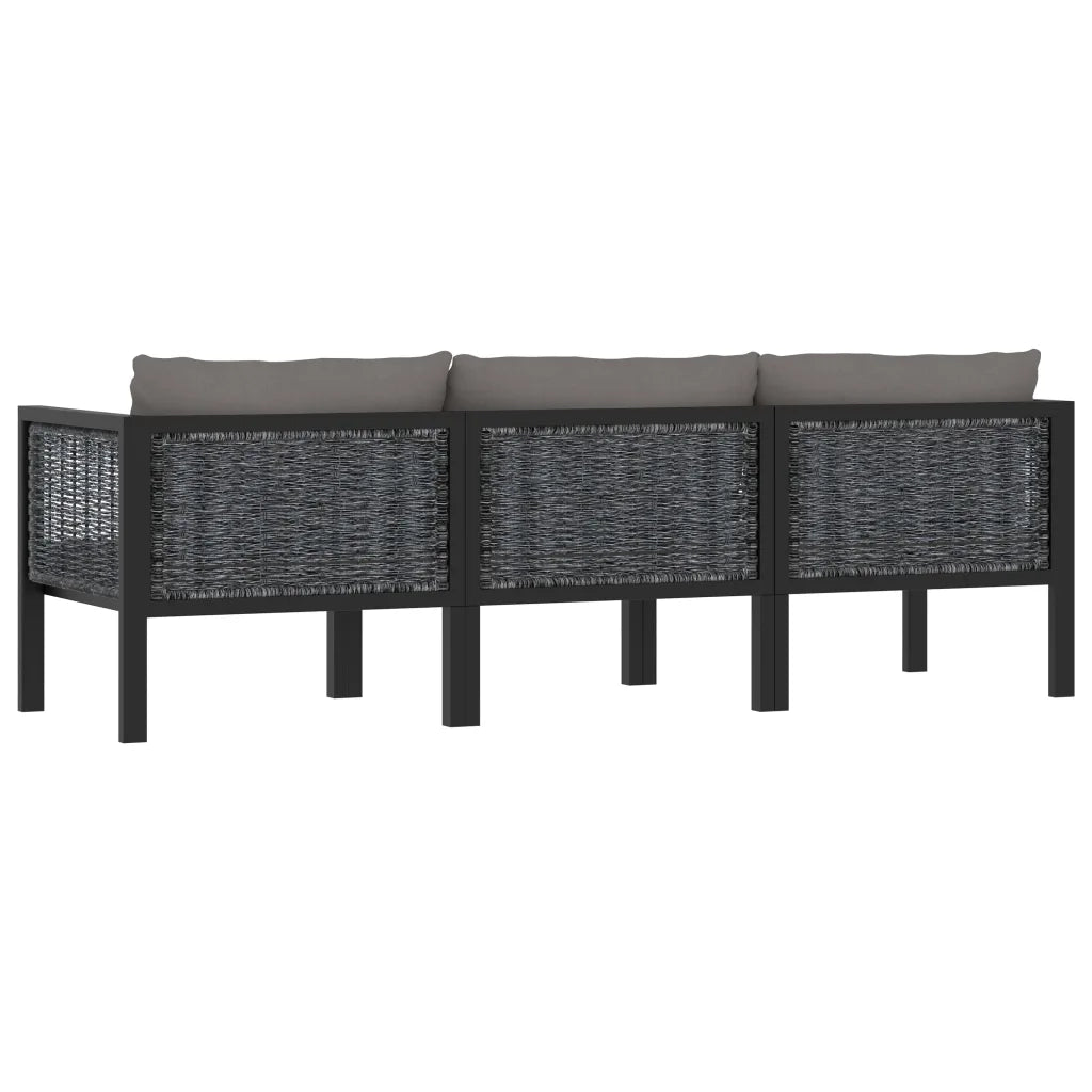 Divano a 3 Posti con Cuscini Antracite in Polyrattan 49400