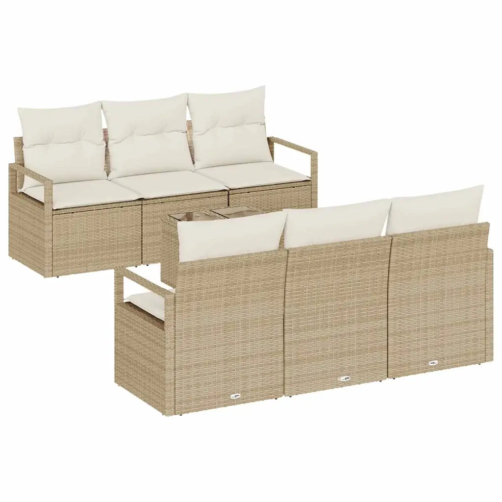 Set Divano da Giardino 7 pcs Beige e Crema polyrattan