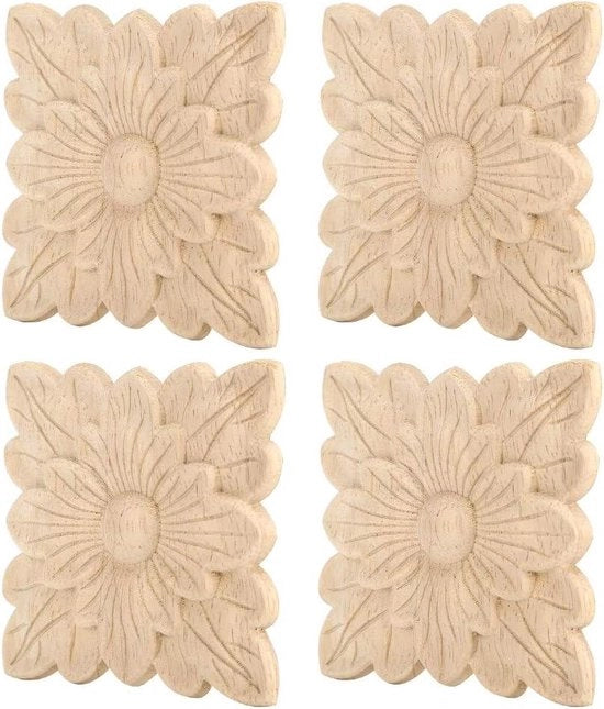 4 pezzi di decorazioni in legno con motivi floreali per la decorazione di mobili e accessori per porte di giardino.