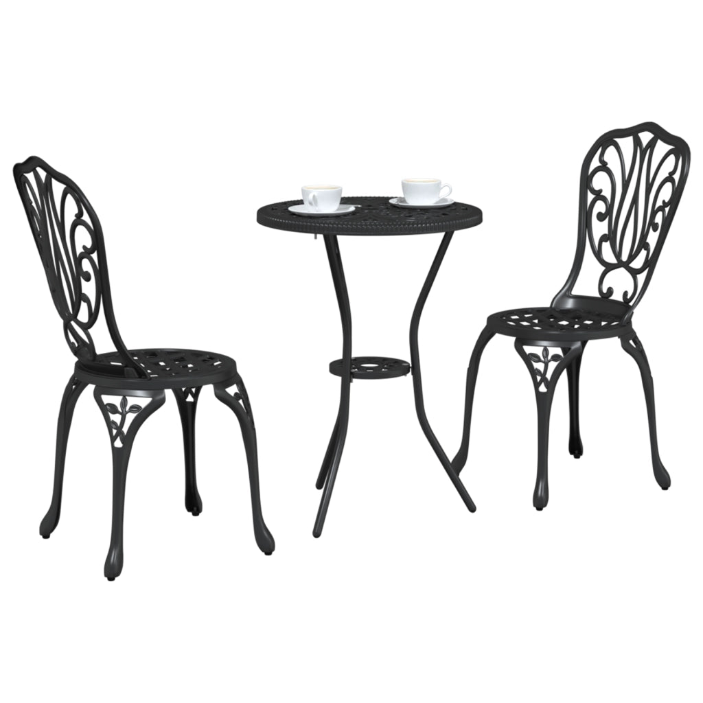 Set Bistro Giardino 3 Pezzi in Alluminio Nero
