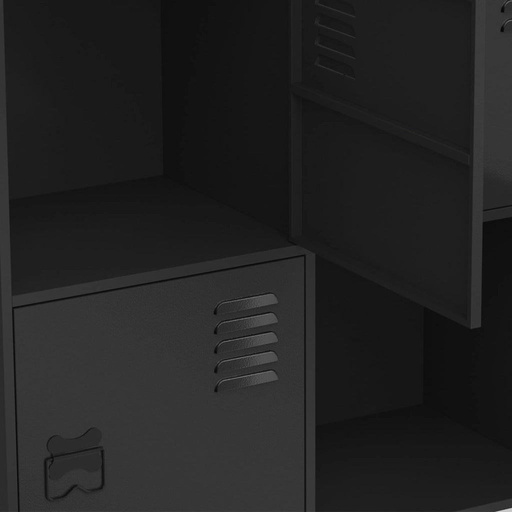 ESTER Credenza a 4 ante in metallo nero con piano in legno dal design industriale, altezza 70 cm
