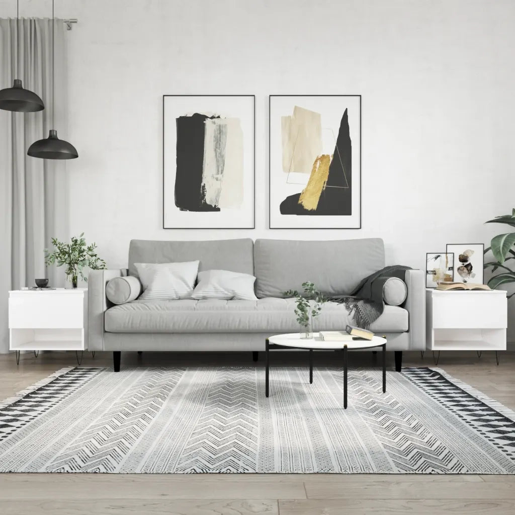 2 pz Tavolini salotto | Tavolino da caff¨¨ | Tavolino da Soggiorno Bianchi 50x46x50 cm in Legno Multistrato