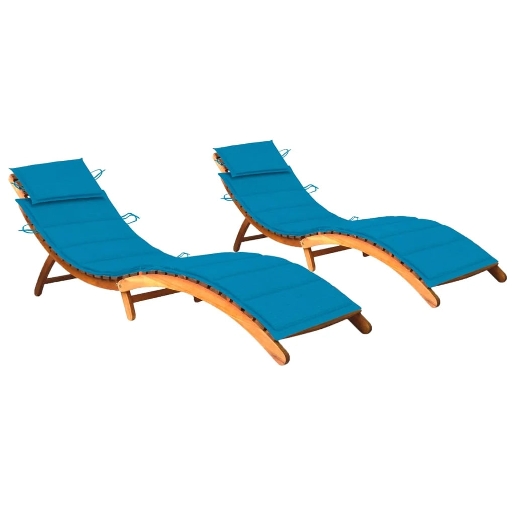 Set di 2 sdraio sedia a sdraio prendisole lettino da giardino terrazza mobile da esterno con cuscini legno massello di acacia 02_0012049