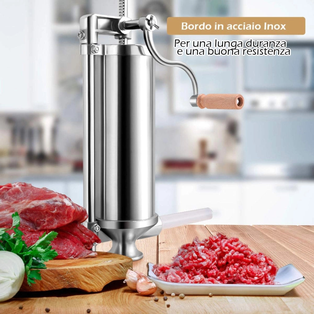 2,5kg Insaccatrice manuale per salsicce Macchina per salsiccia in acciaio inox salsicce siringa con 4 tubi di riempimento-Macchine da cucina