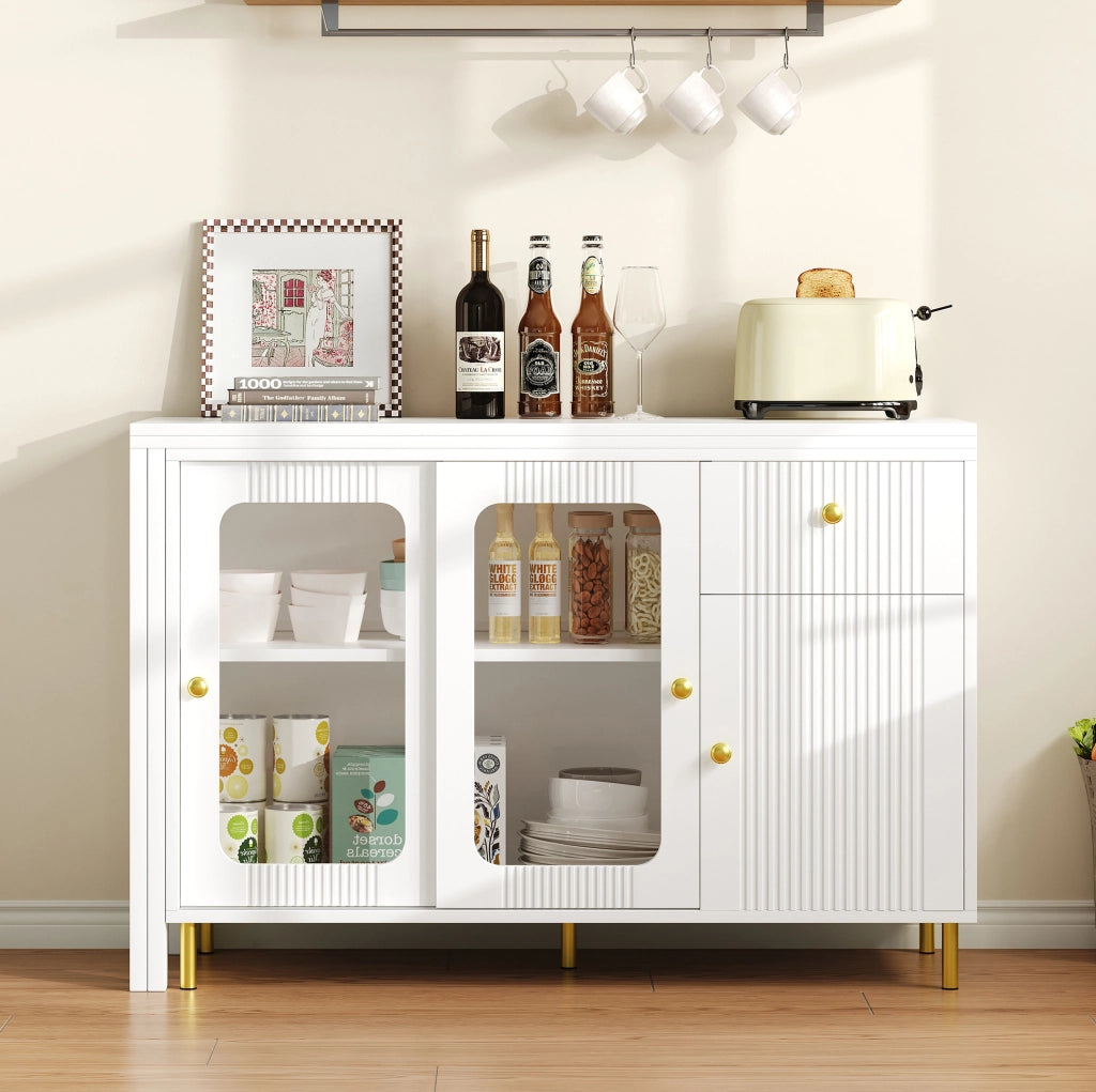 Sideboard bianco multifunzione con piano estensibile 116x40 cm
