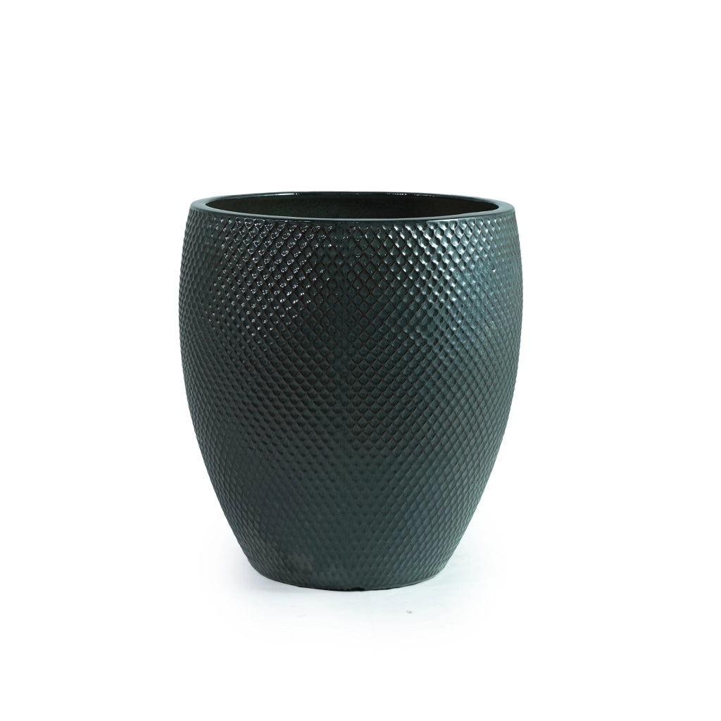 VASO in ceramica Ø46 cm H 53 cm verde scuro lucido con fori di drenaggio