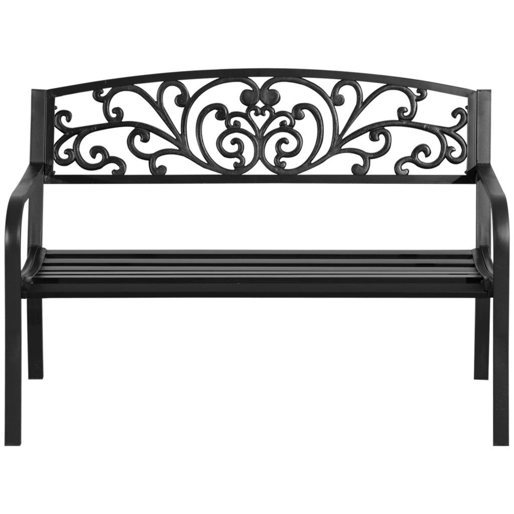 Panchina da Giardino in Metallo con Schienale Decorato, 127x60x87cm - Nero