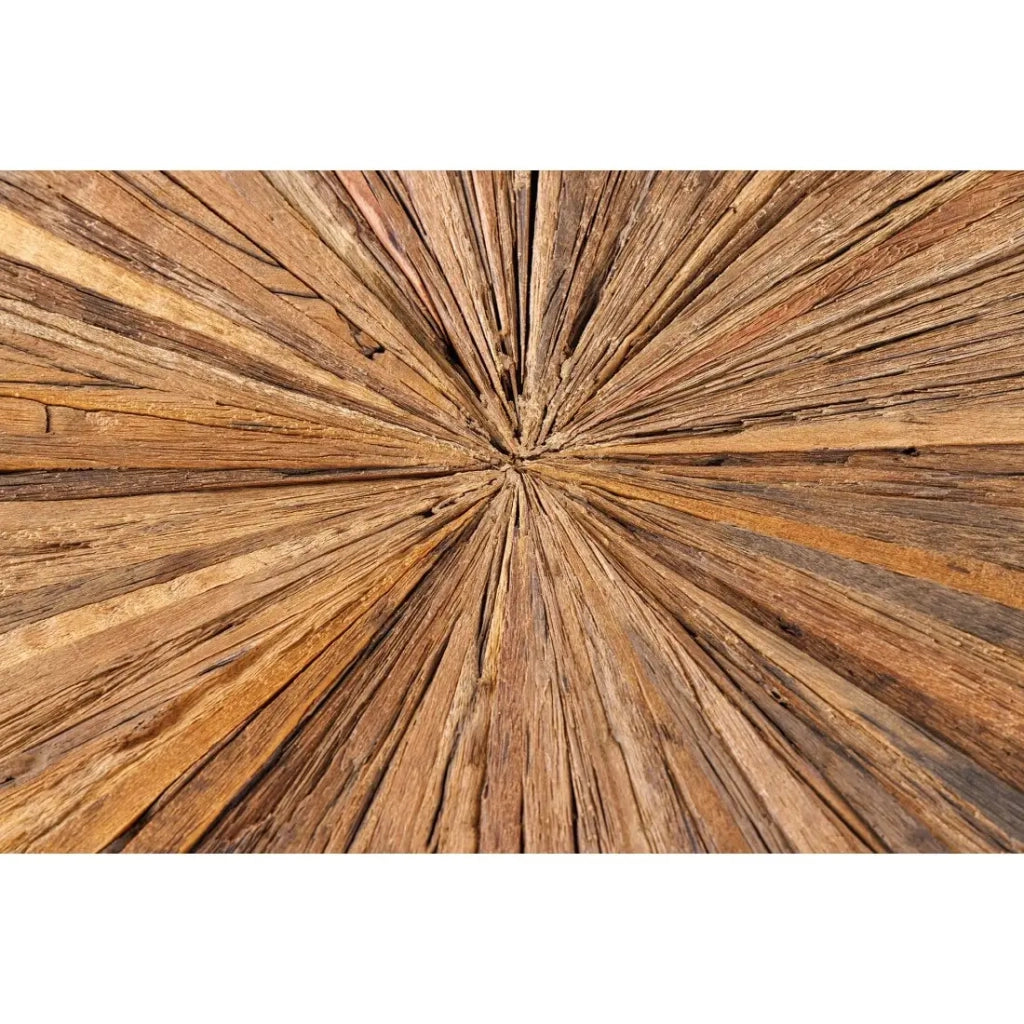 Tavolo da pranzo RAFTA – Legno di teak e vetro temperato – Piede cromato – 120 cm – Rotondo – Stile contemporaneo