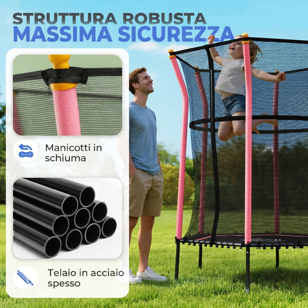 Tappeto Elastico per Bambini con Pali Imbattiti ¨C zephmum ¨C Rosa 163.5x190 cm