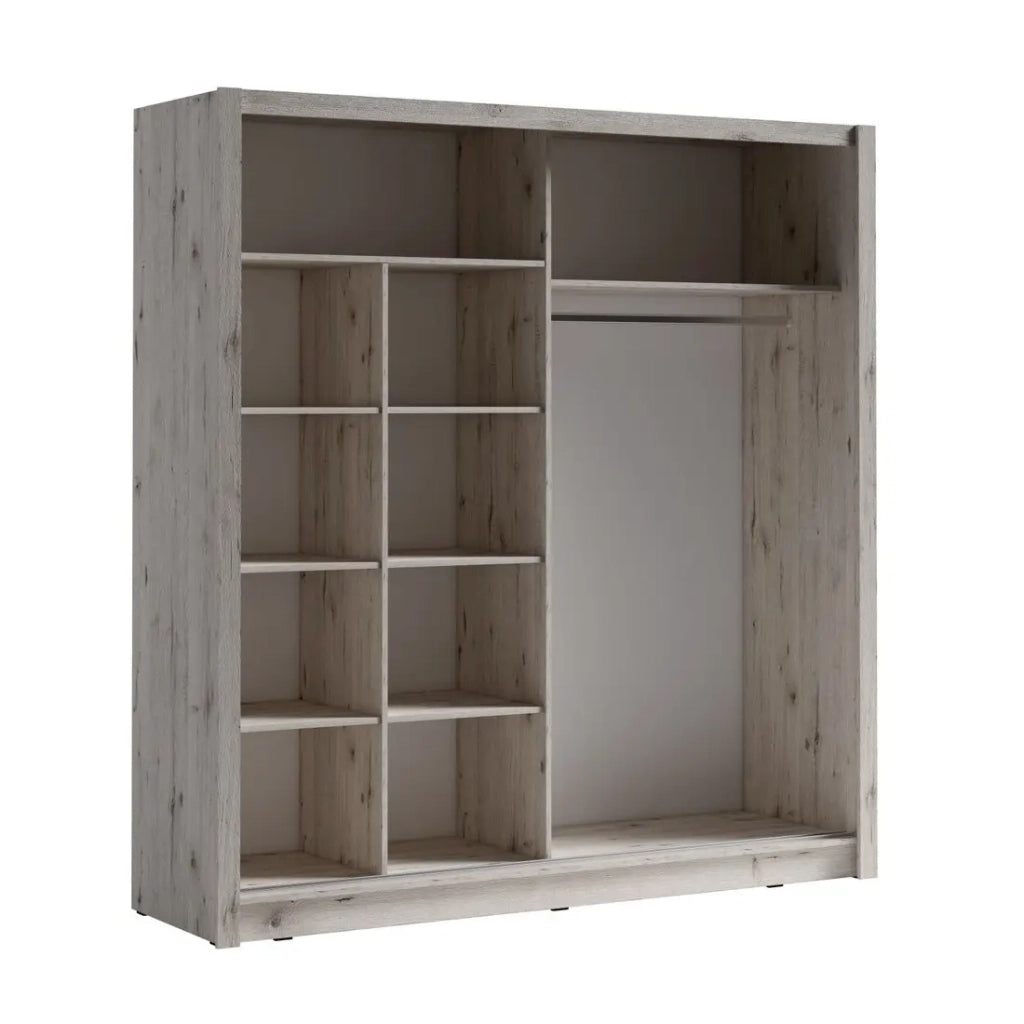 Armadio con 2 porte scorrevoli 205 cm con 4 specchi quadrati - rovere Wellington - Collezione OZZULA