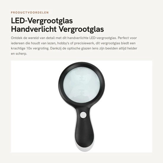Verglassatore da lettura 10x illuminato - manuale - vetro ottico - materiale ABS - resistente agli urti - 18 filamenti LED - verglassatore da lettura