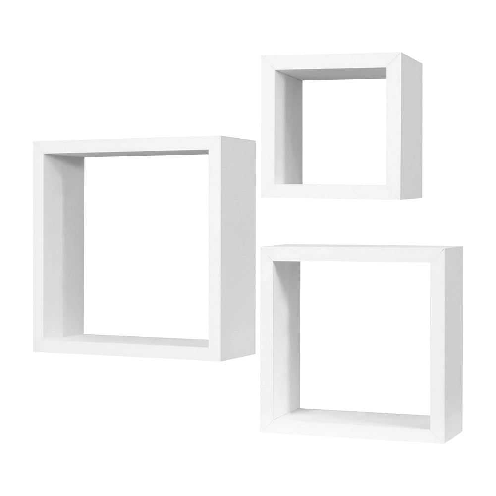 Kit 3 Mensole Cubo da Parete in Legno 30x30 27x27 24x24 cm colore Bianco