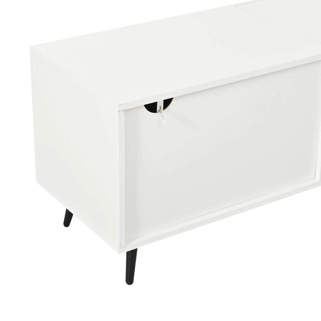 Mobile TV con 3 ante a ribalta; 6 piedini; per soggiorno; in MDF; 180×40×48 cm; bianco