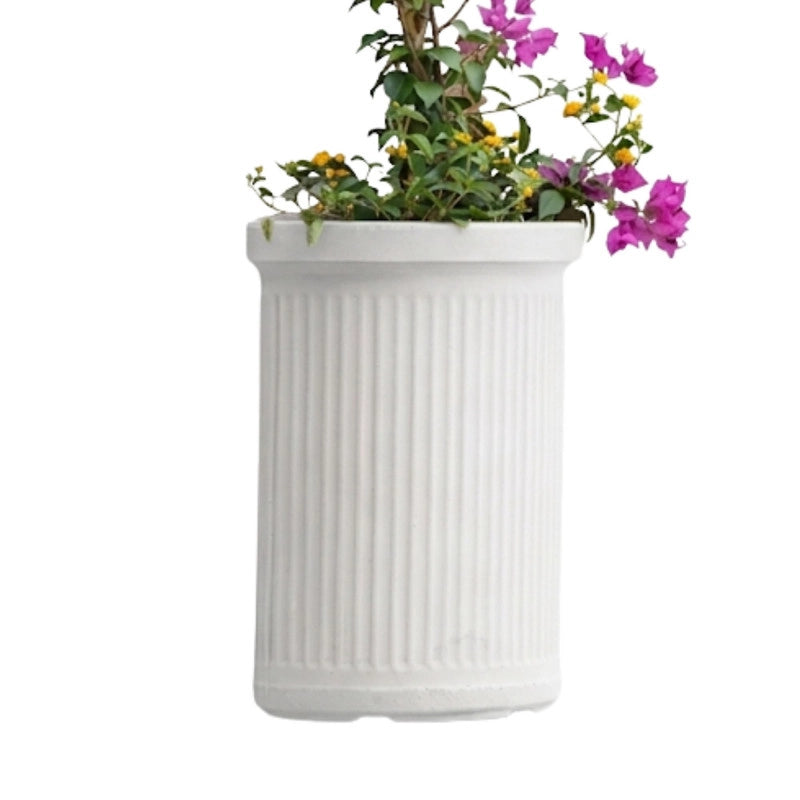 Vaso semicircolare decorativo classico tradizionale 41x24 H50 in polimero resistente bianco per piante per giardini e terrazze - Made in Italy
