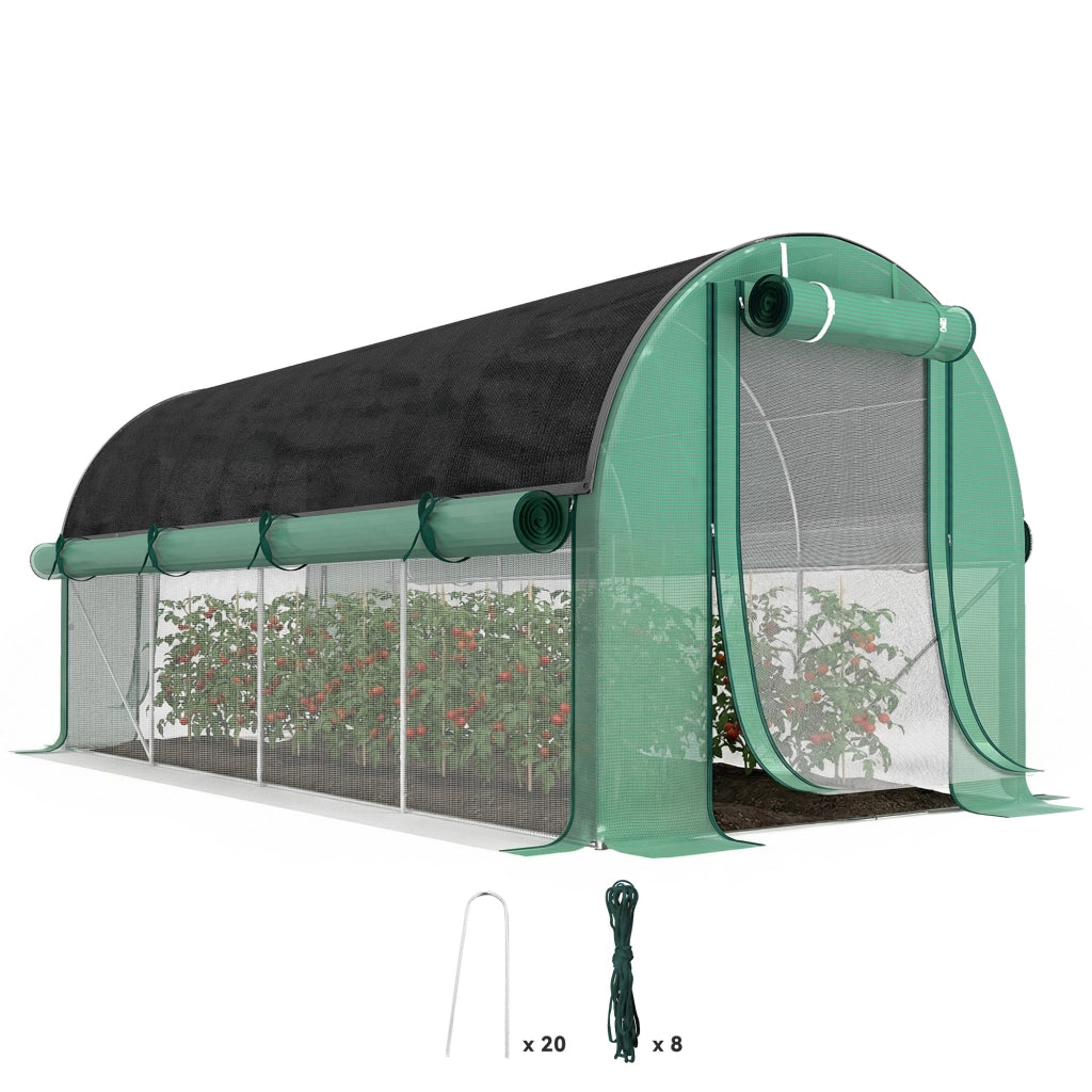 Serra Tunnel 4,5x2x2 m ¨C zephmum ¨C Verde, Copertura PE 140 g/m2, Pareti Laterali Arrotolabili, 8 Finestre, 2 Porte