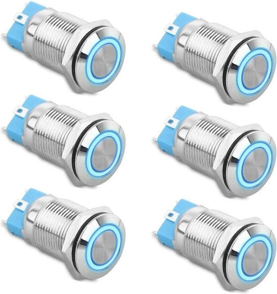 Drukschakelaar metallico 12V/24V - auto RV per camion - impermeabile - schermo ronde auto-serrante per imbarco - 12mm.