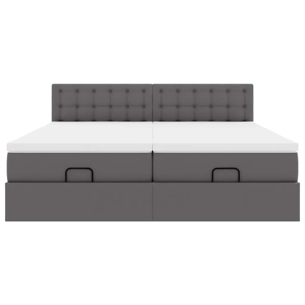 Struttura Letto Pouf con Materassi Grigio 200x200 cm Similpelle 3311964
