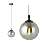 Lampada a sospensione Cosmo in acciaio nero con diffusore in vetro