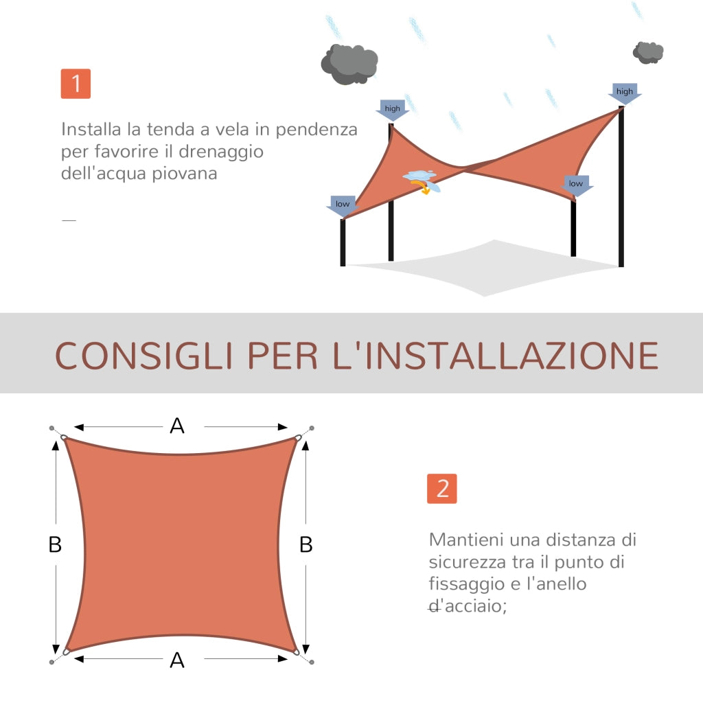 Tenda a Vela Rettangolare ¨C zephmum ¨C Rossa PE Acciaio Inox 4x6 m