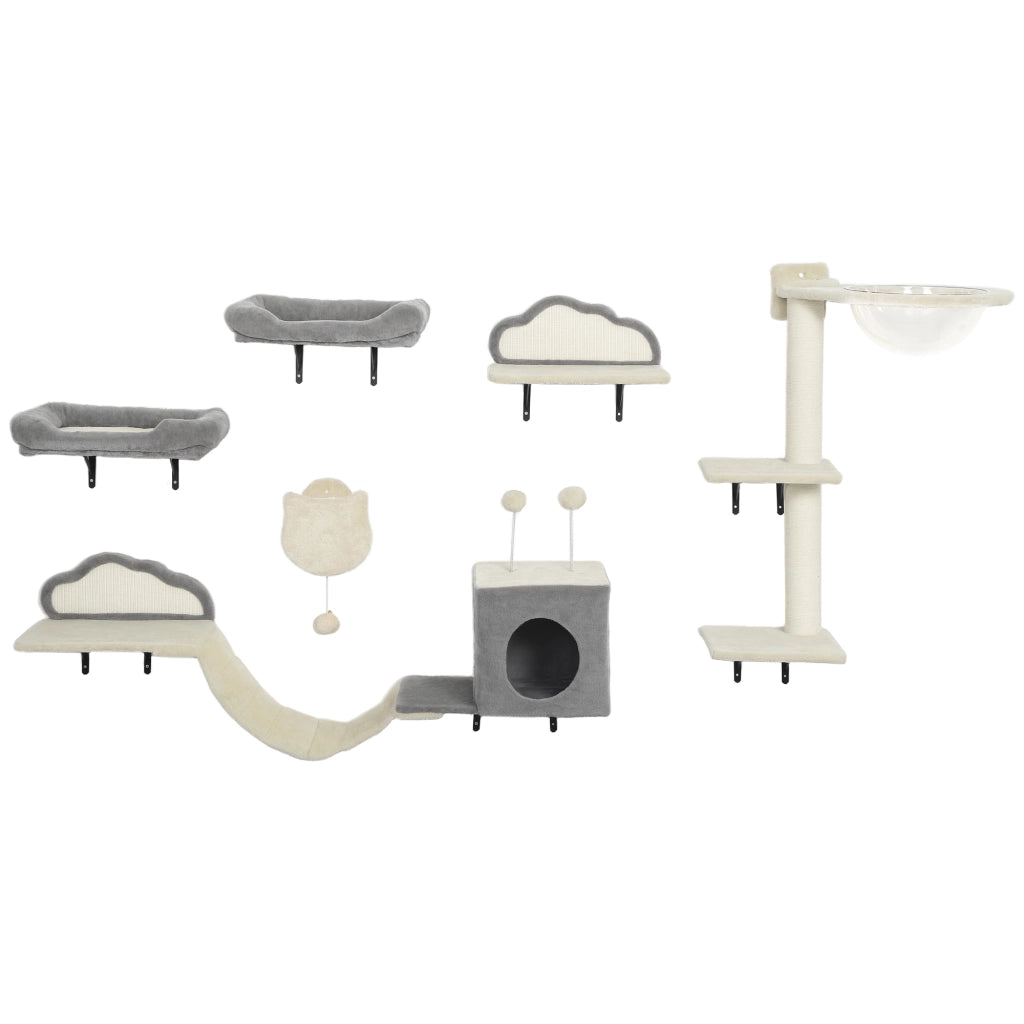 Sistema di scaffalature murali per gatti 6 pezzi con amaca e nicchia ¨C zephmum ¨C beige