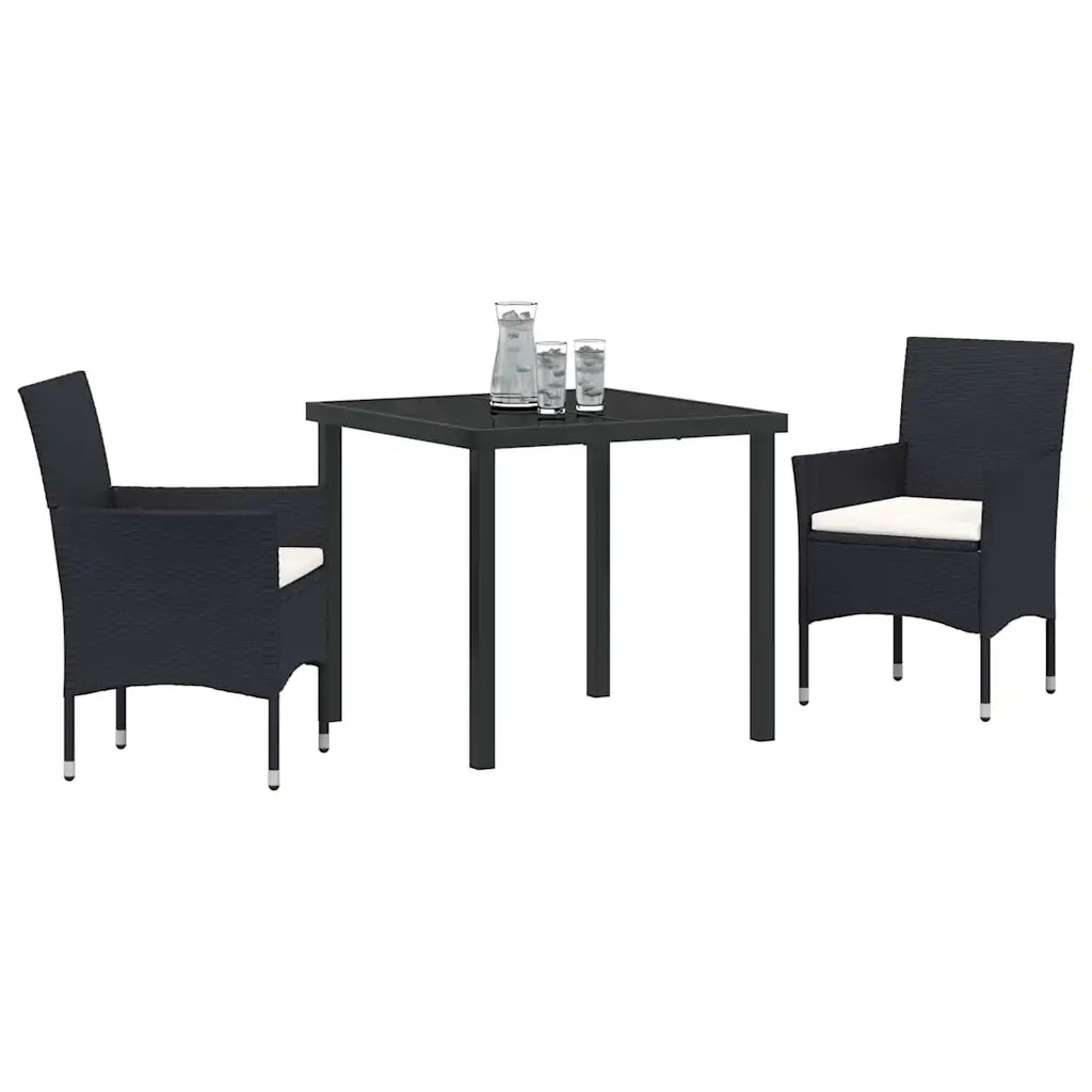 Set da Pranzo per Giardino con cuscino 3 pcs Nero polyrattan