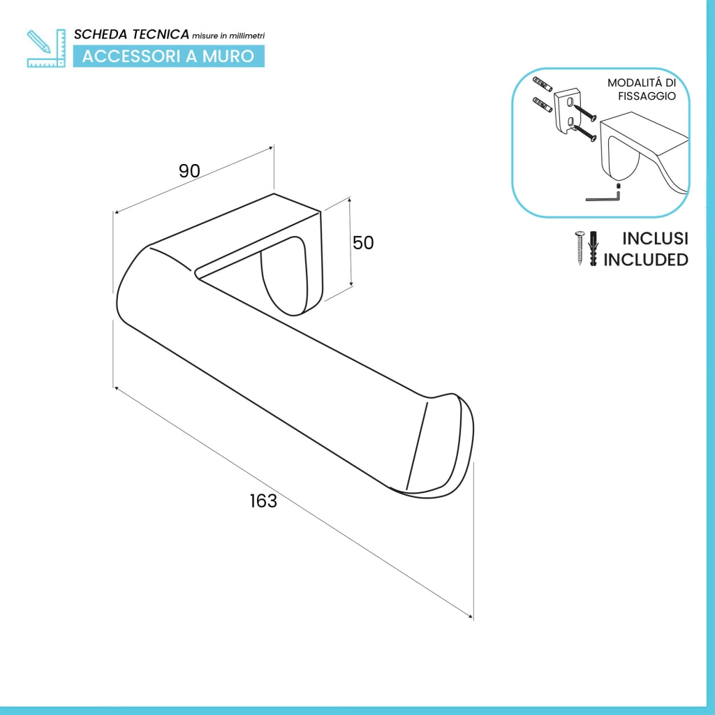 Set accessori bagno da muro 4 pezzi in acciaio cromo Fusion