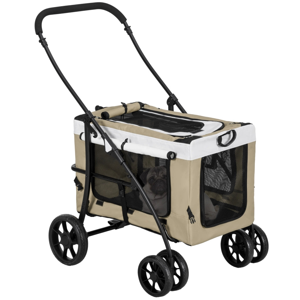 Carrello pieghevole con cestello rimovibile 4 ruote con freni tessuto Oxford marrone chiaro 81 × 58 × 97,5 cm