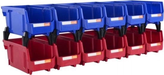 Set di 12 contenitori di archiviazione - Stivabile - Blu/Rosso
