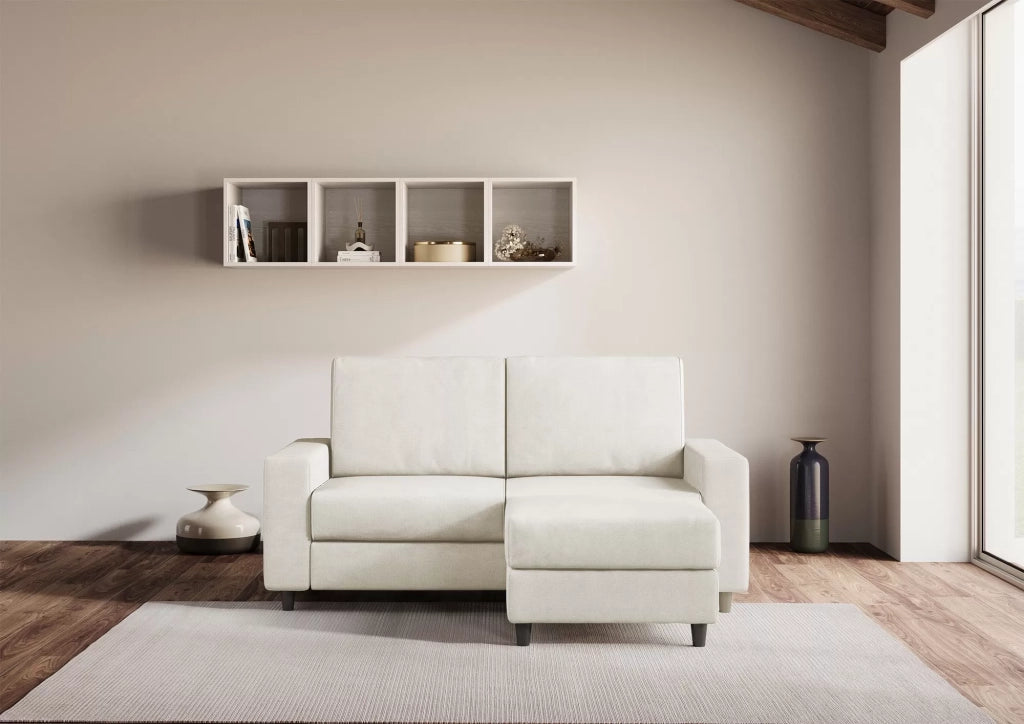 Divano sakar 2 posti medio  (due sedute da 70cm) + pouf misure esterne l.168 p.145 | latte - Mobili 2G