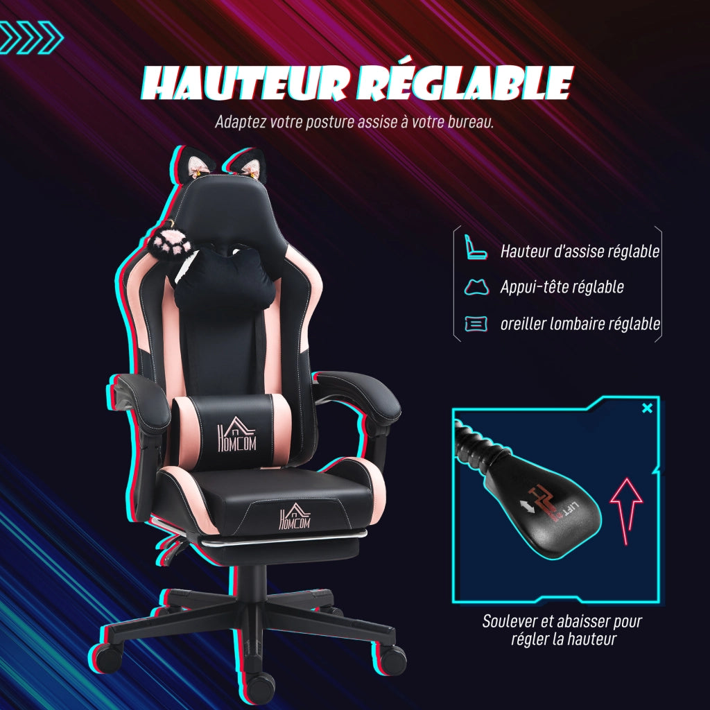 Poltrona gaming ergonomica con orecchie di gatto ¨C Xylo ¨C schienale reclinabile, nero, 65x62x124 cm