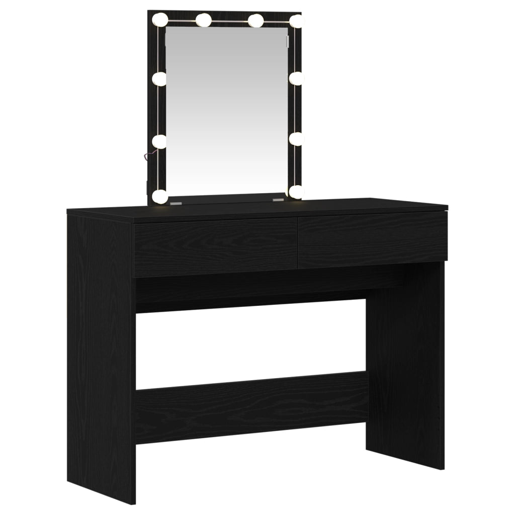 Toeletta  con Specchio e Luci LED in Legno Ingengerizzato Nero
