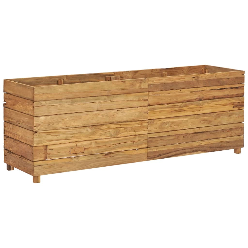 Aiuola rialzata per piante e fiori 150 x 40 x 55 cm legno di teak riciclato e acciaio 02_0000913