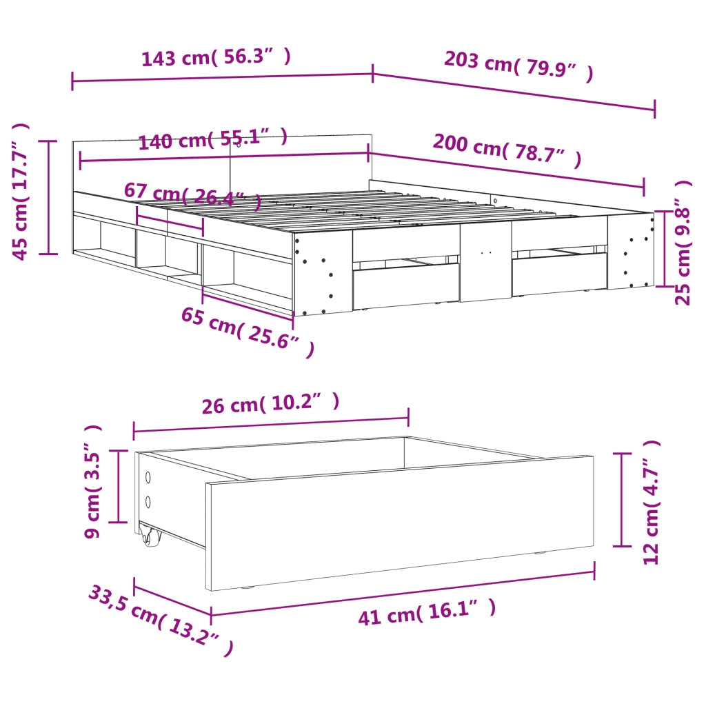 Giroletto Cassetti Rovere Sonoma 140x200 cm Legno Multistrato 3280750