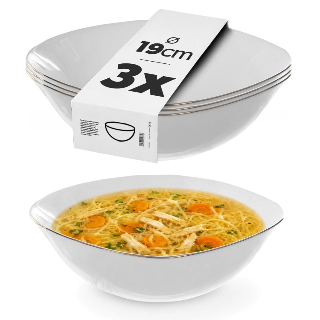 Set di 3 ciotole da insalata in vetro KADAX da 19 cm, bianche e dorate.