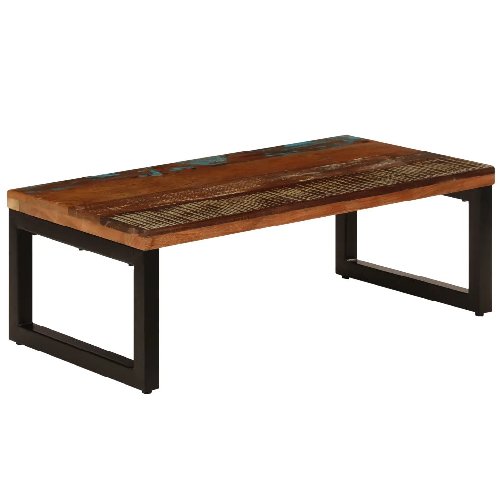 Tavolino da Salotto 100x50x35 cm Massello di Recupero e Acciaio 247338