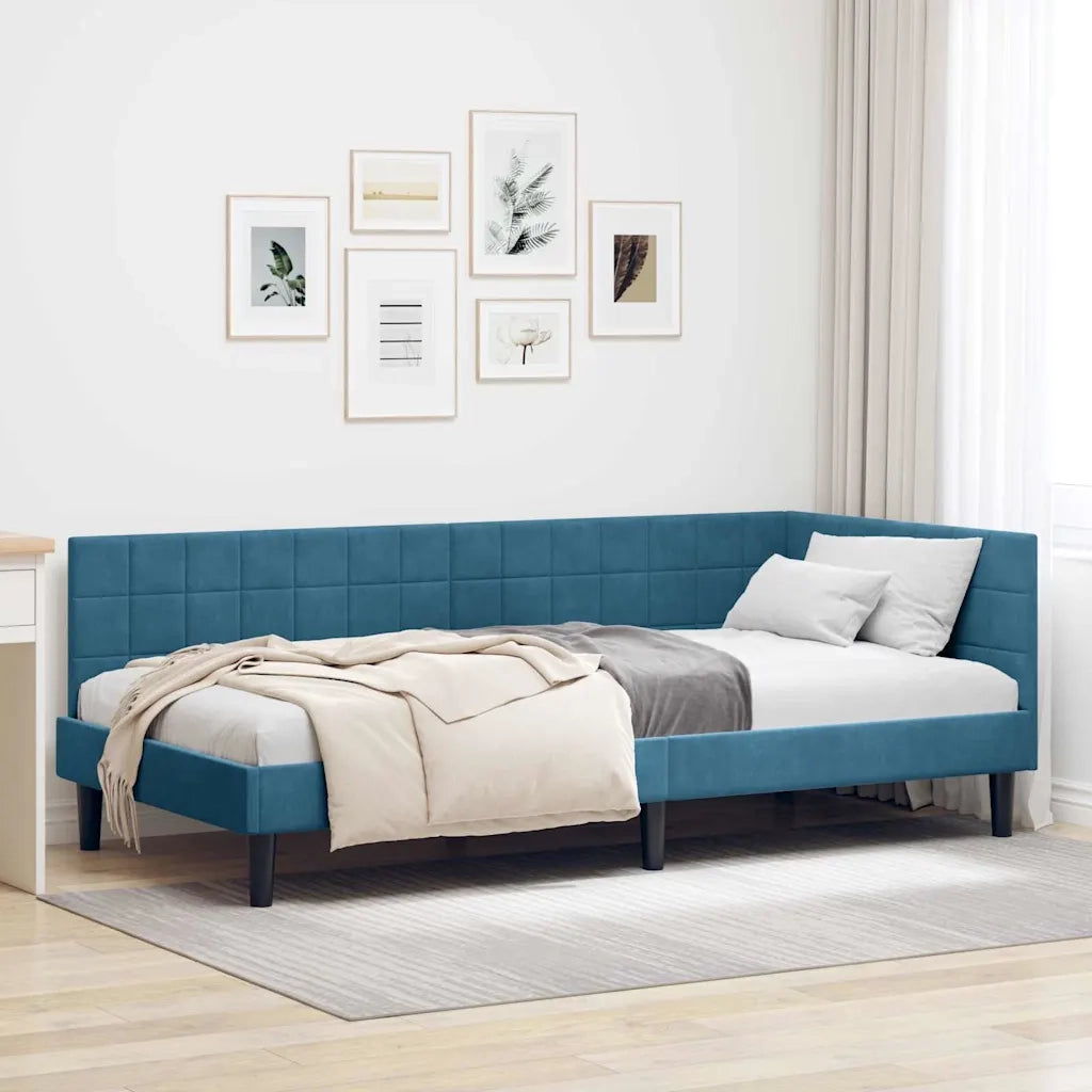 Cornice del letto ad angolo Blu 90 cm x 200 cm Velluto
