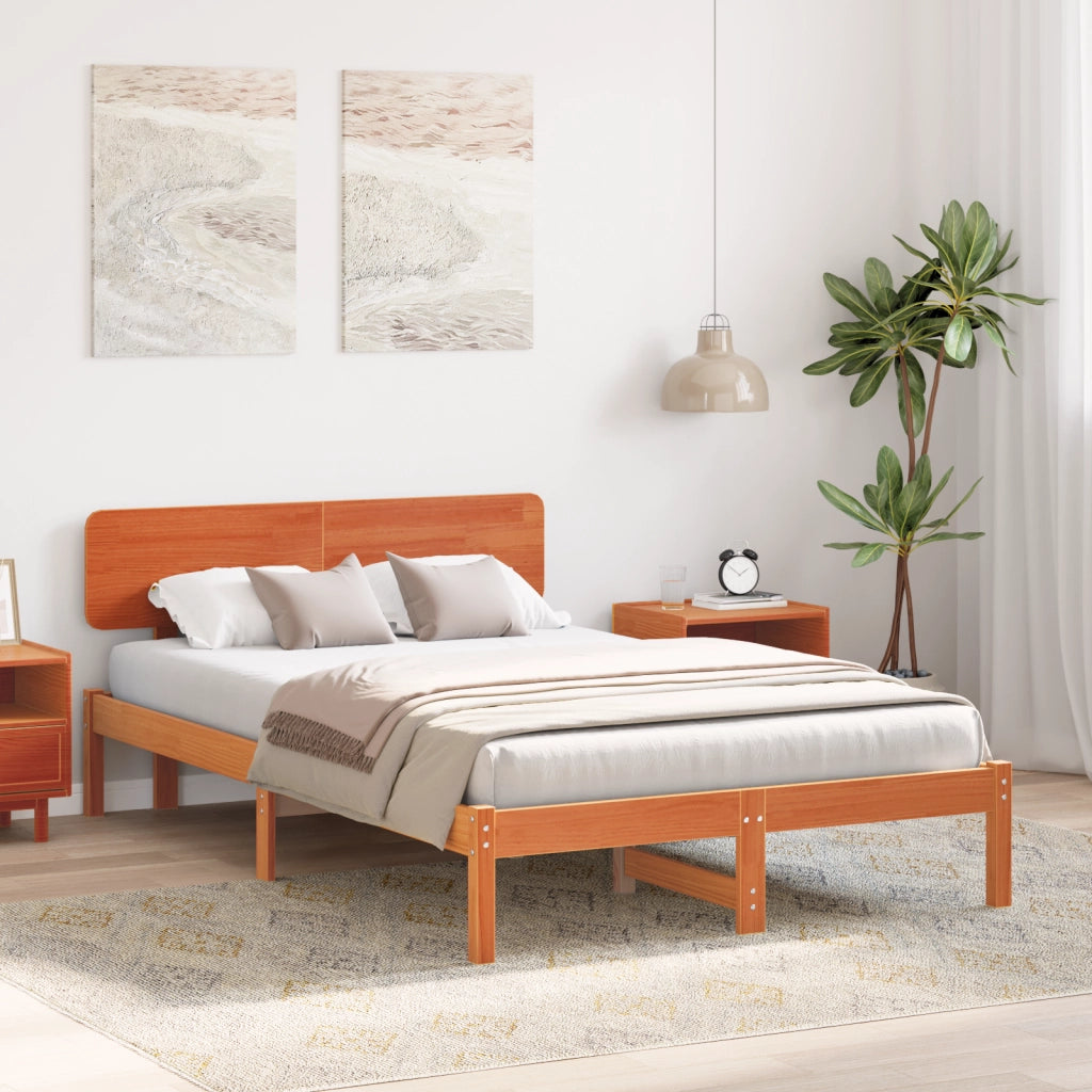 Struttura letto con testata Marrone cerato 140x190 cm Legno massello di pino