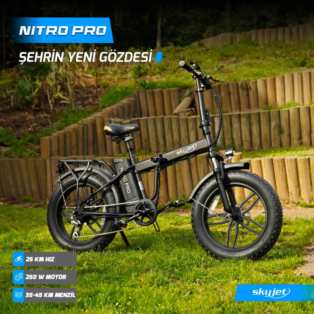 Fat-Bike Bicicletta Elettrica Pieghevole 36V a Pedalata Assistita 20” 250W SkyJet NitroPro Nera