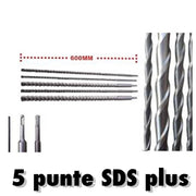 Trade Shop - Punte Giganti 600mm Sds Plus Set 5 Pezzi Per Muro Cemento Calcestruzzo -