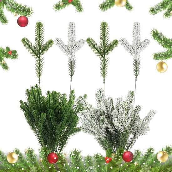 Decorazioni di Natale 48 pezzi - Rami decorativi - Materiali sintetici - Adatto per interni/esterni - 24 cm - Aspetto naturale - Decorazione di Natale