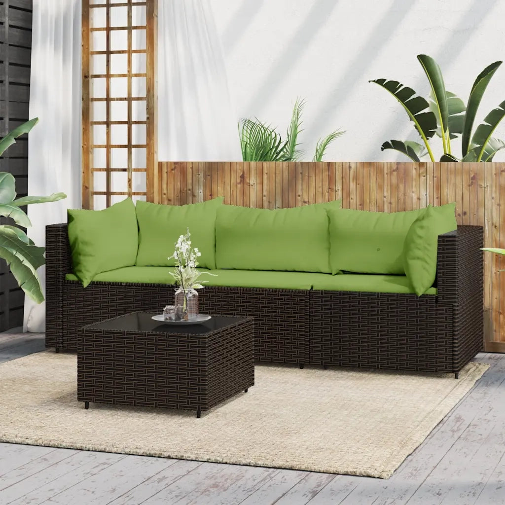 Set Mobili da Giardino 4 pz con Cuscini in Polyrattan Marrone CFW7949445