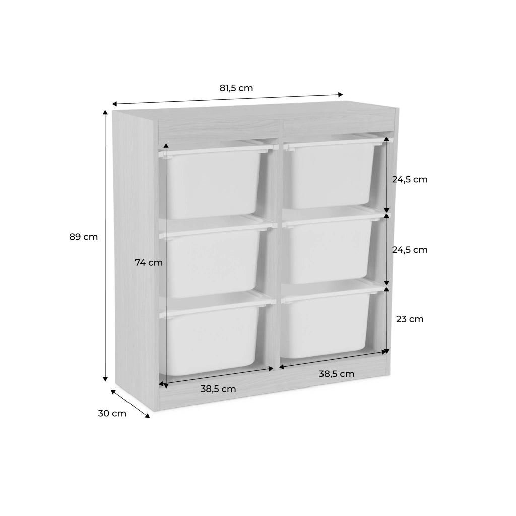 Mobile contenitore per bambini con 6 scatole colorate, beige